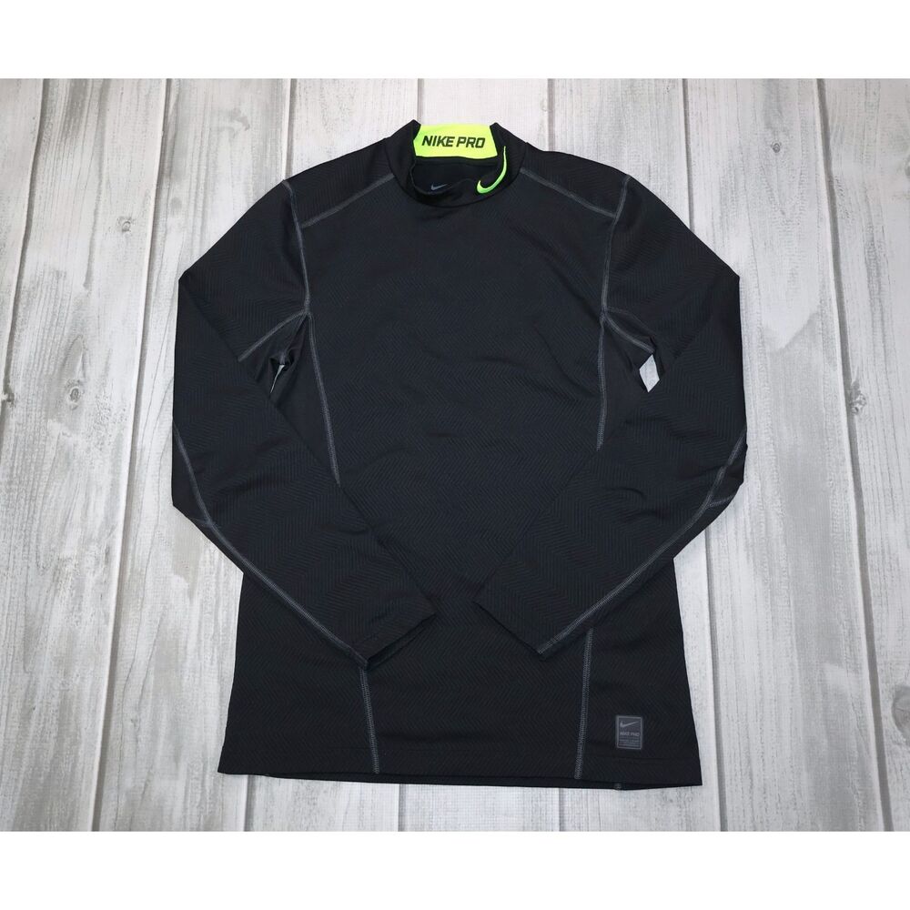 Nike Pro Dri Fit Fitted Men's Long Sleeve Shirt Size Medium Black/Green
